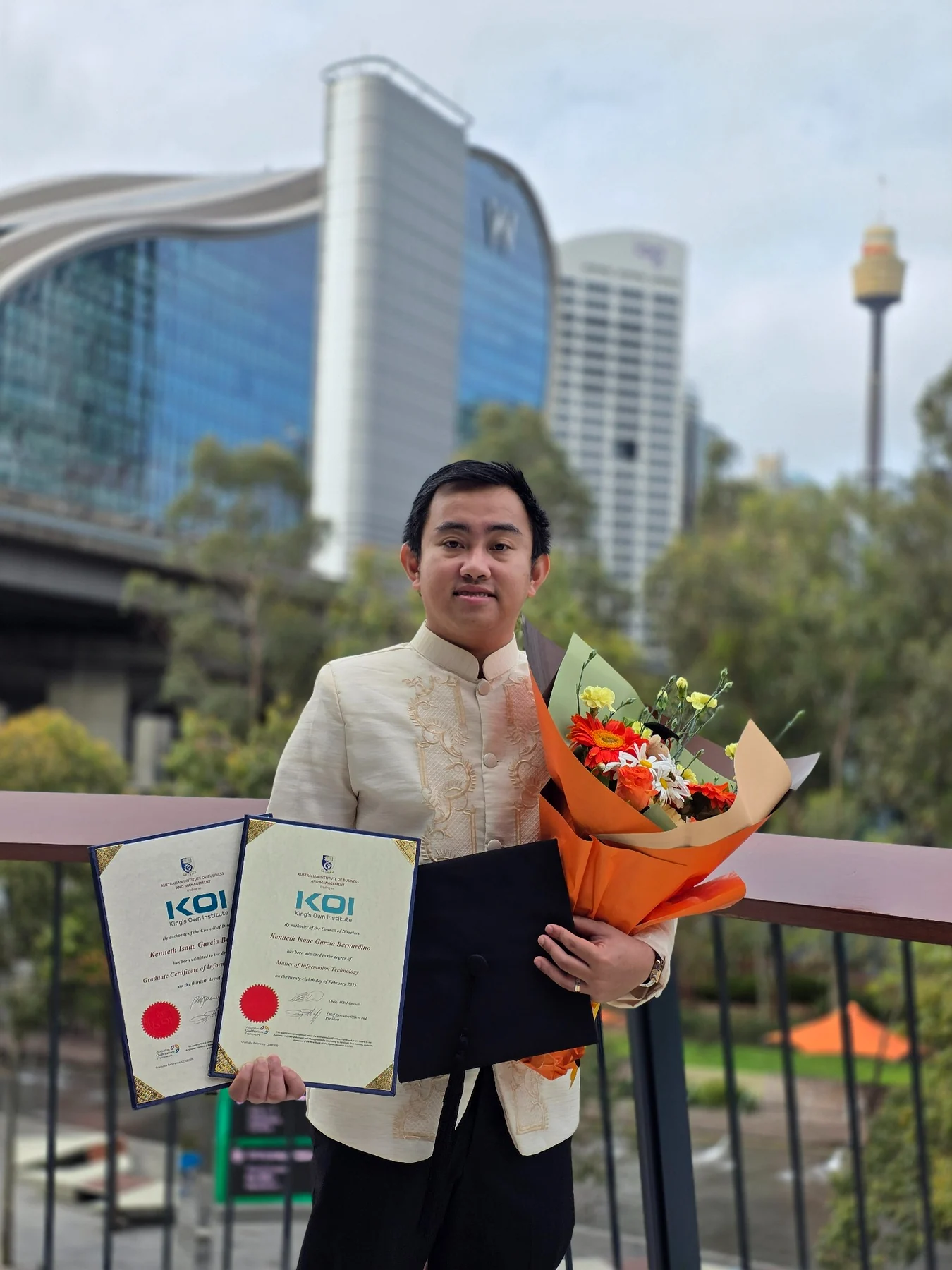 Kenneth Bernardino celebrating graduation in Sydney