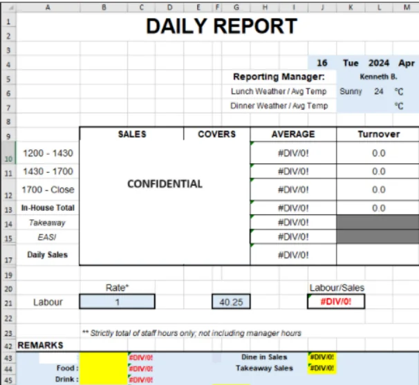 Daily reporting template