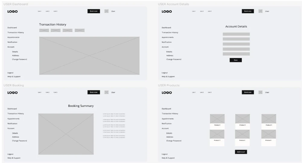 Desktop wireframe layouts